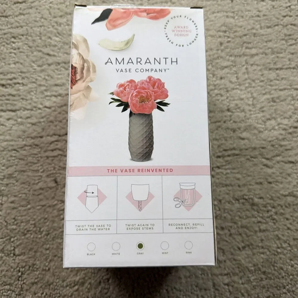 AMARANTH Flower Vase Reinvented Unique Twist Drain Trim System Gray Diamond 10”